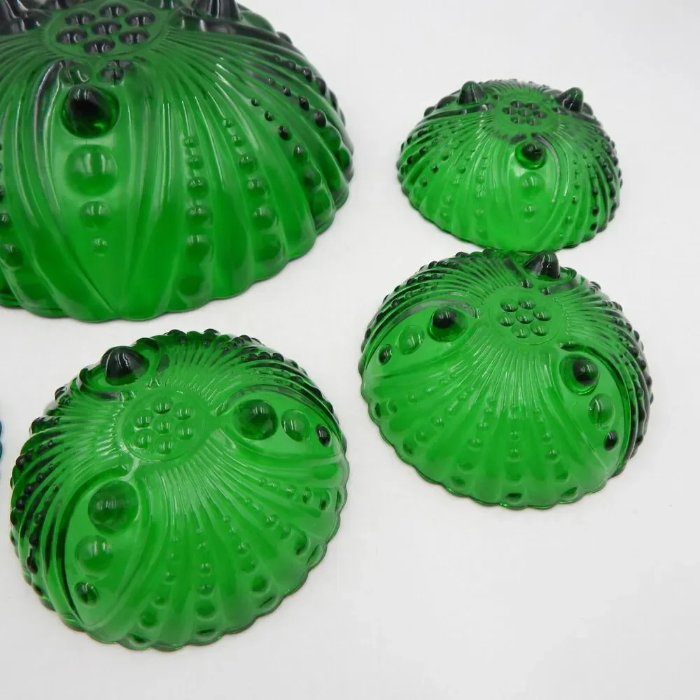 Anchor Hocking Burple Emerald Green 3 footed Berry Dessert Bowl 6 Piece Set